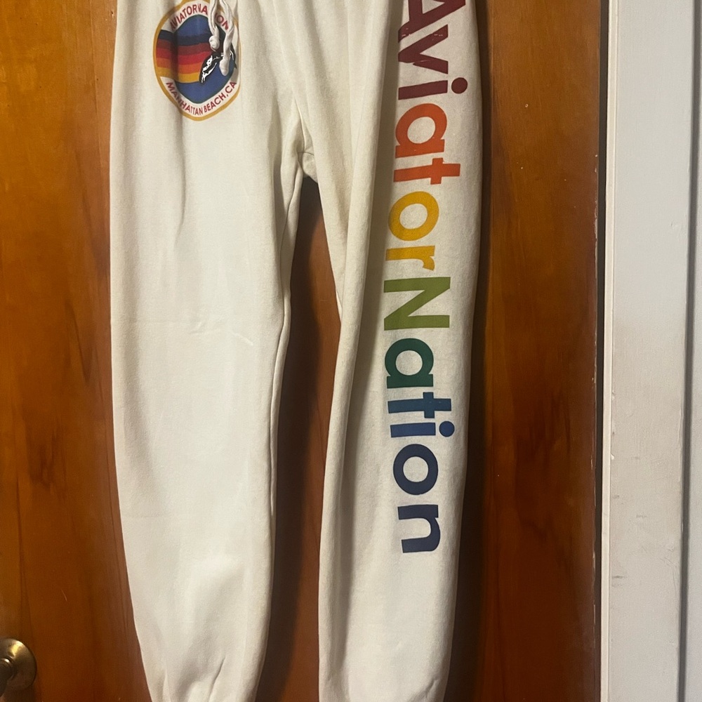 Aviator Nation “cream/off-white” Rainbow Logo Sweatpants